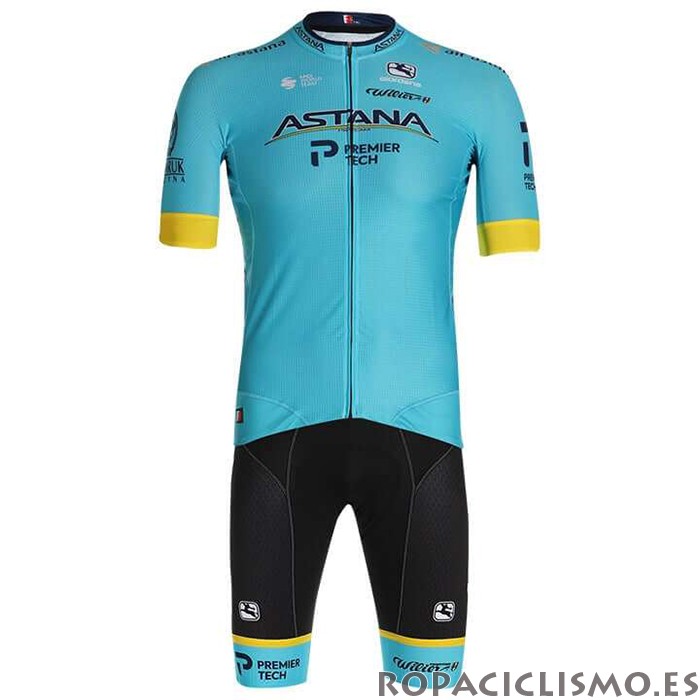 2020 Maillot Astana Tirantes Mangas Cortas Amarillo Azul